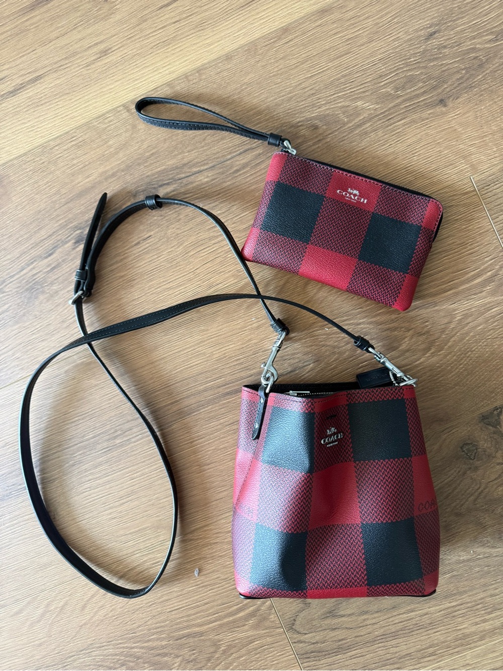 NWT Coach mini town bucket bag buffalo plaid with Matching Wallet